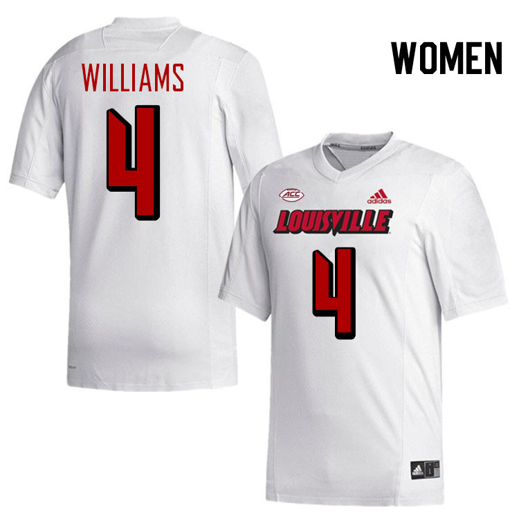 Women #4 Aaron Williams Louisville Cardinals College Football Jerseys Stitched-White